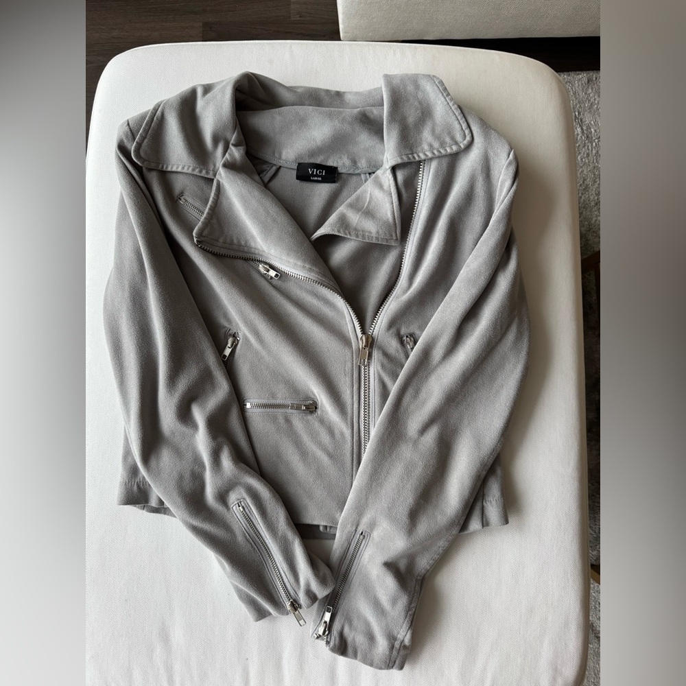 Vici Light Gray Leather Jacket